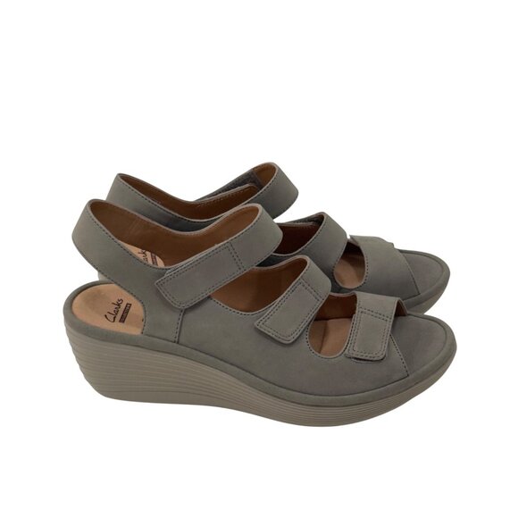 Clarks Reedly Juno Tan Sage Leather Wedge Sandals Womens 9.5M Adjustable Straps - Picture 3 of 15